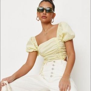 Missguided Lemon Poplin Ruched Front Crop Top